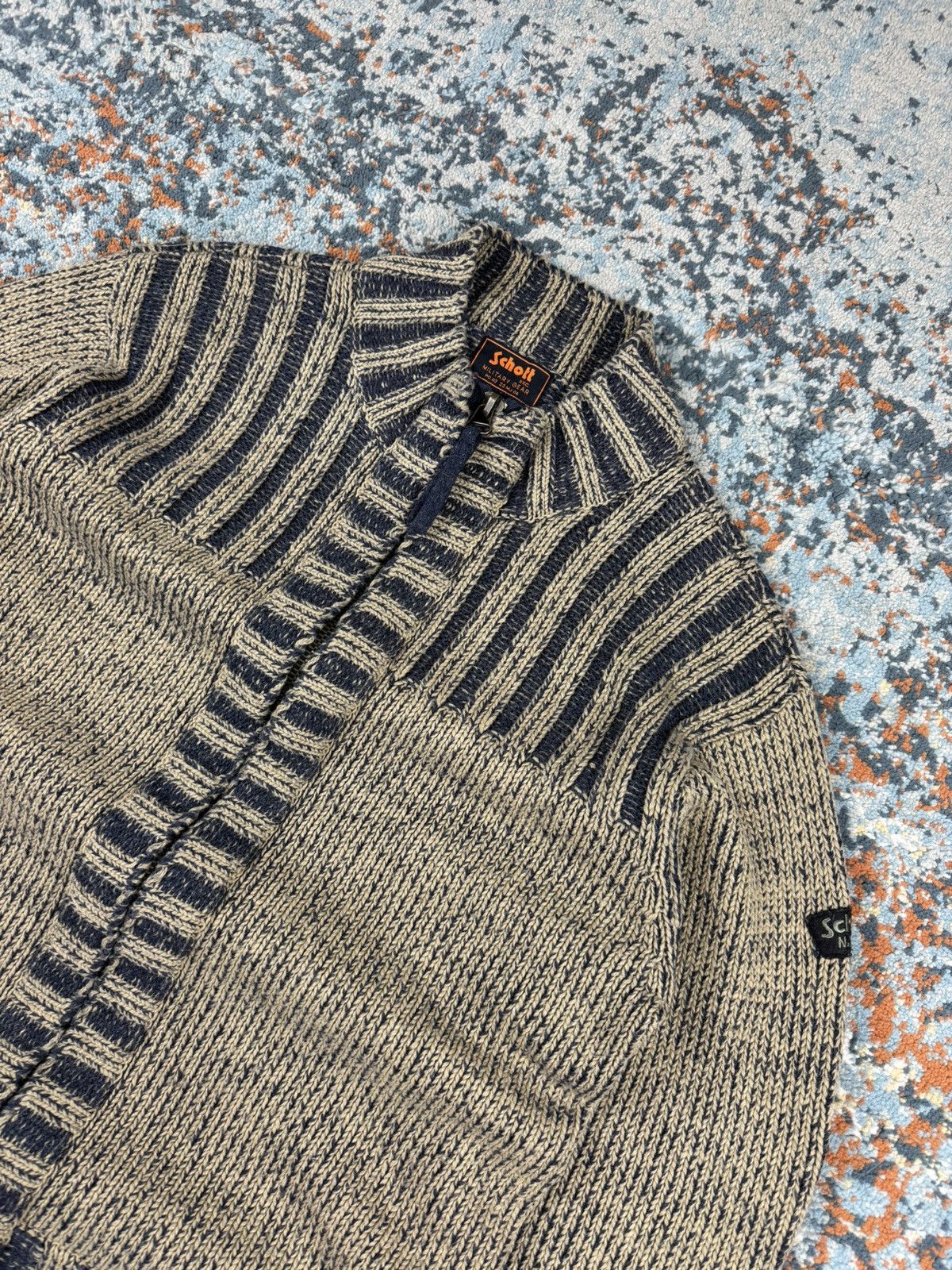 Schott × Vintage Vintage 90s Schott NYC military gear heavy zip knit sweater Size US L / EU 52-54 / 3 - 5 Thumbnail