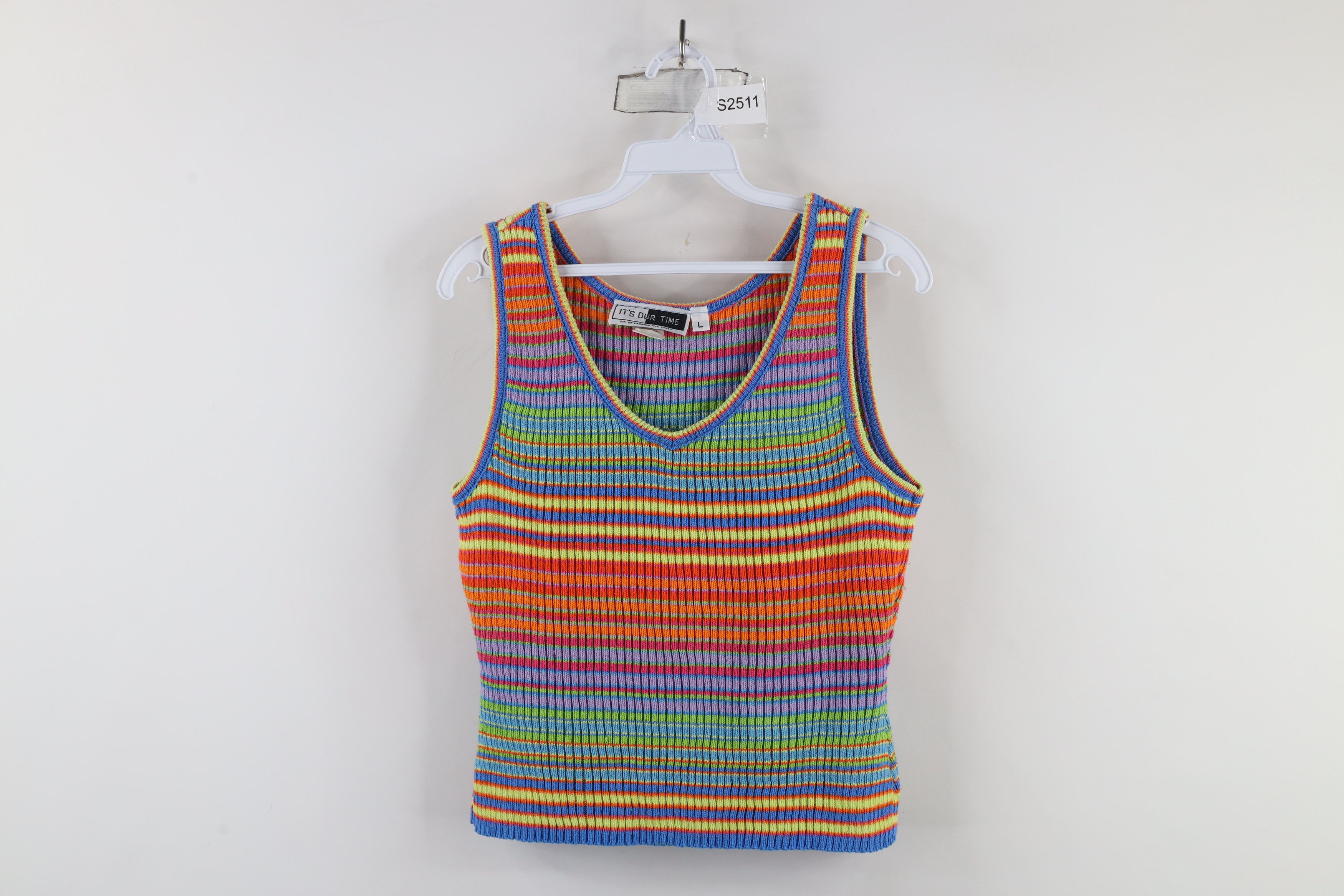 Vintage Vintage 90s Streetwear Striped Ribbed Knit Tank Top USA Size L / US 10 / IT 46 - 1 Thumbnail