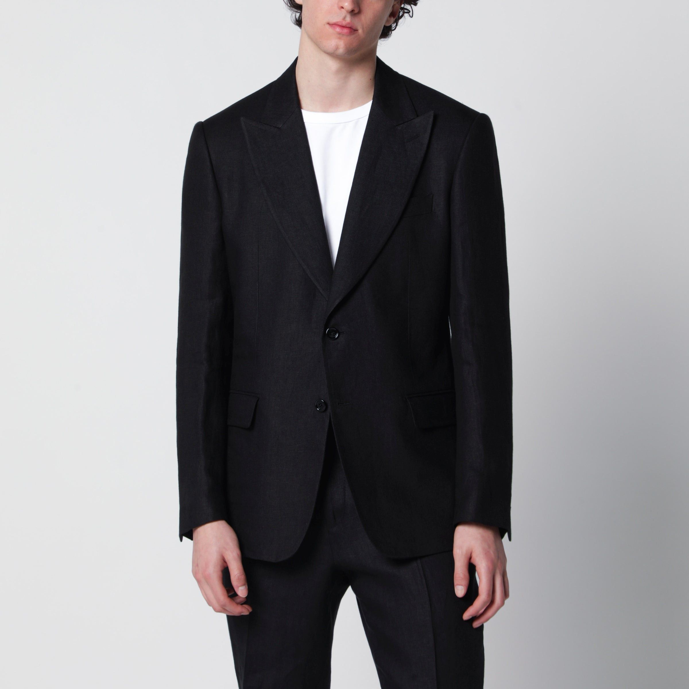 Lardini Lardini Single-Breasted Black Linen Jacket Size US XL / EU 56 / 4 - 1 Thumbnail