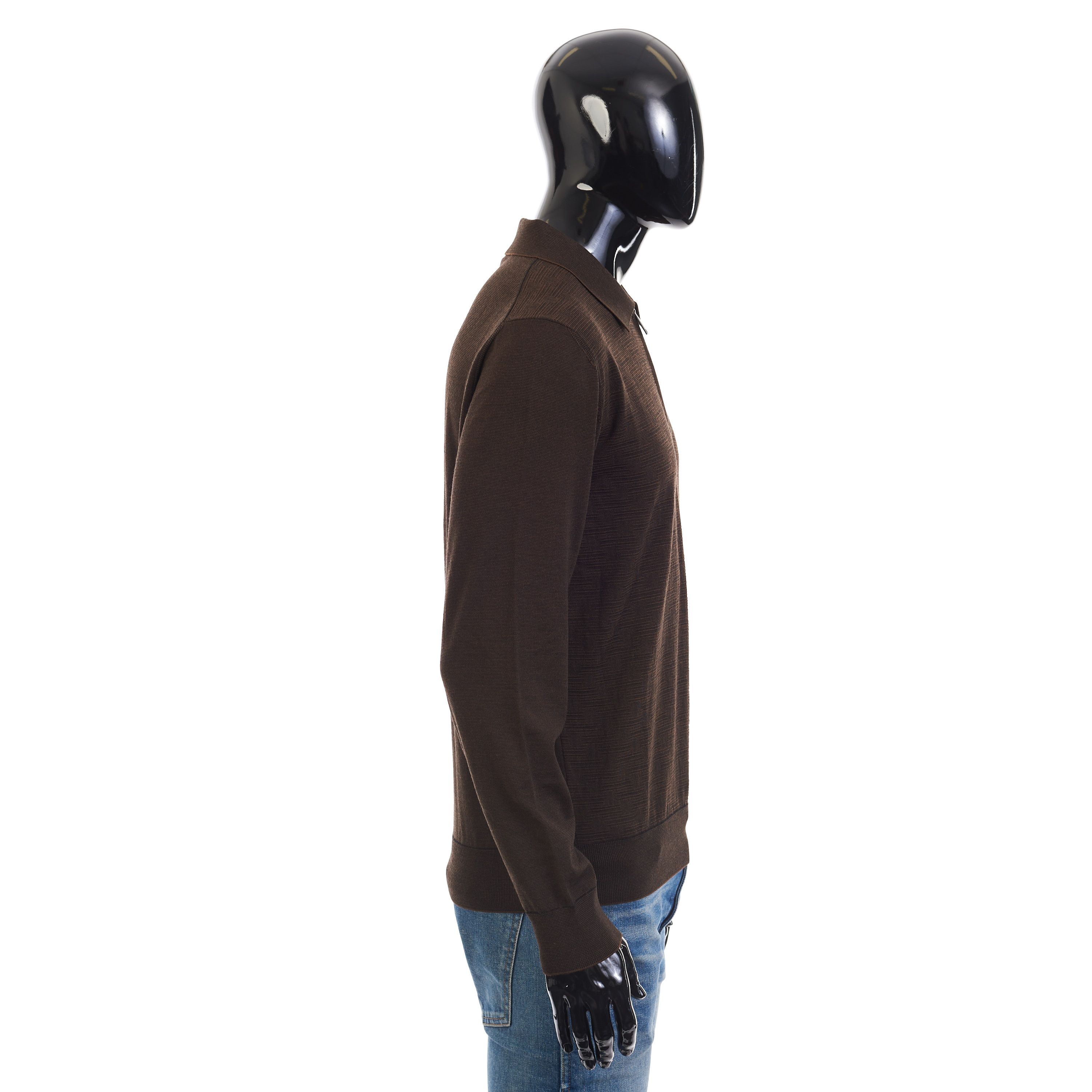 Brioni Polo Sweater With Metal Zip In Brown Wool Size US XXL / EU 58 / 5 - 7 Thumbnail