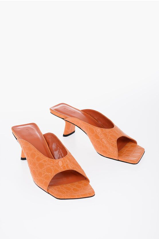 image of By Far Crocodile Effect Leather Huston Sandals With Spool Heel Shoes 6Cm in Orange, Women's (Size 7