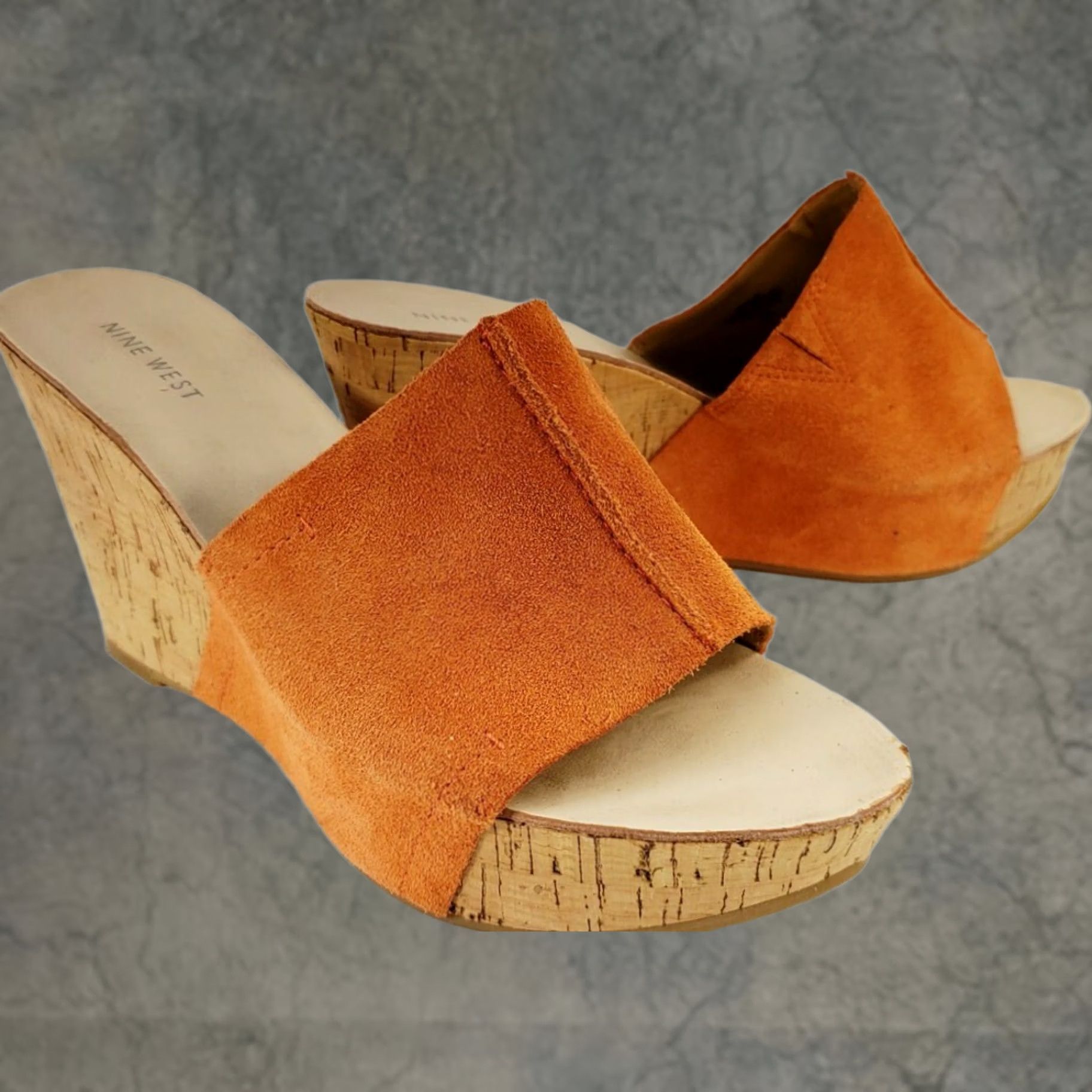 Nine West Nine West Ersiliao Women's Sandals Suede Wedge Mules Orange 9.5M Size US 10 / IT 40 - 1 Thumbnail