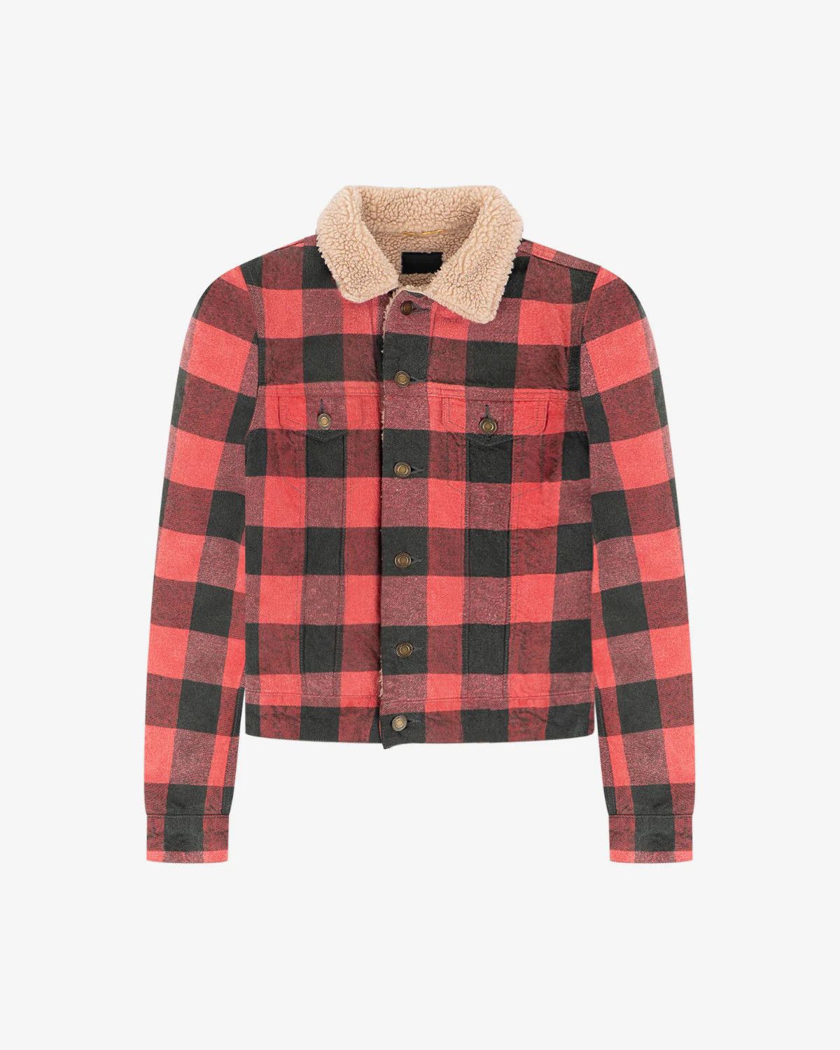 Saint Laurent Paris Red Checked Faux Shearling Trucker Jacket Size S / US 4 / IT 40 - 1 Thumbnail