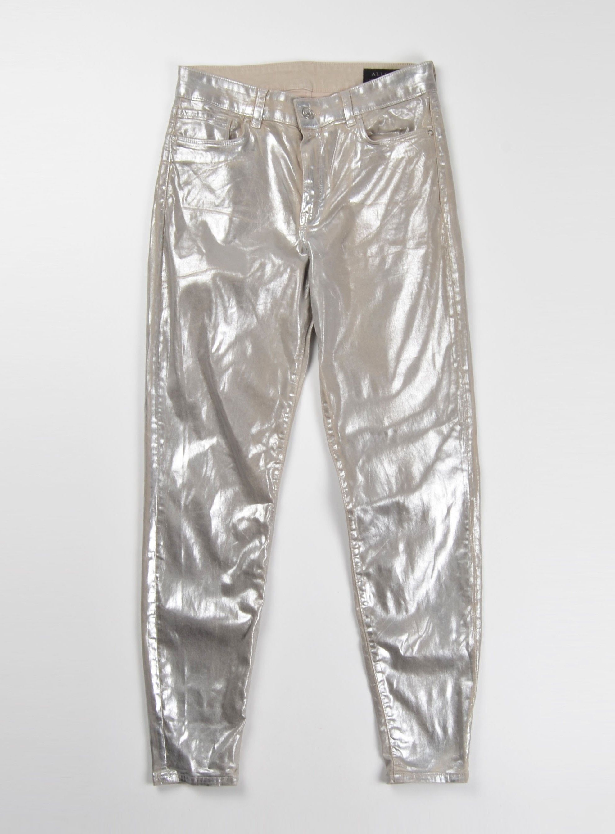 Allsaints Allsaint Silver Miller Foil Print Slim Fit Pants Size 26" / US 2 / IT 38 - 1 Thumbnail