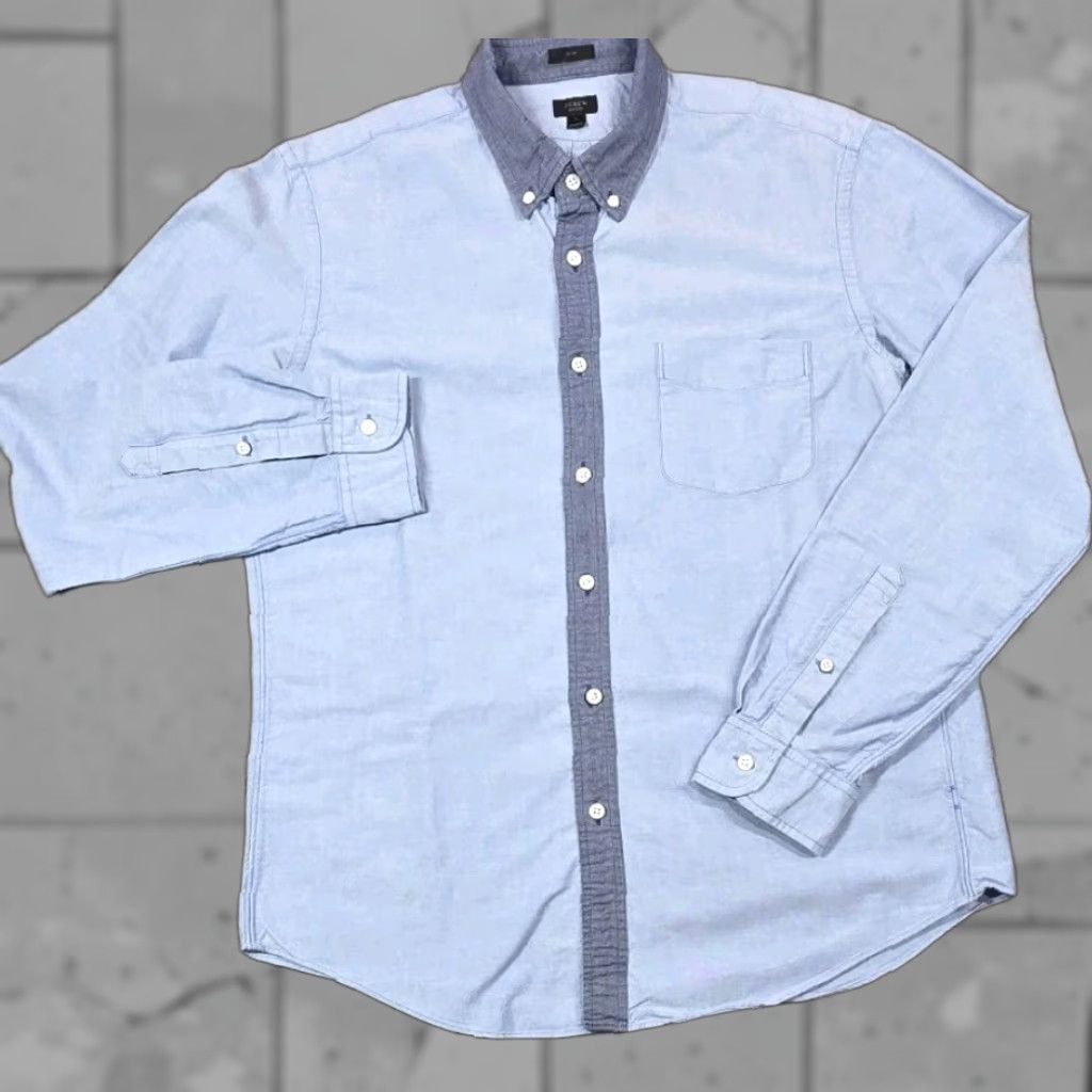 J.Crew J.CREW Oxford Shirt Mens Button Up 2 Tone Slim Blue-Chambray Colorblock L Size US L / EU 52-54 / 3 - 1 Thumbnail