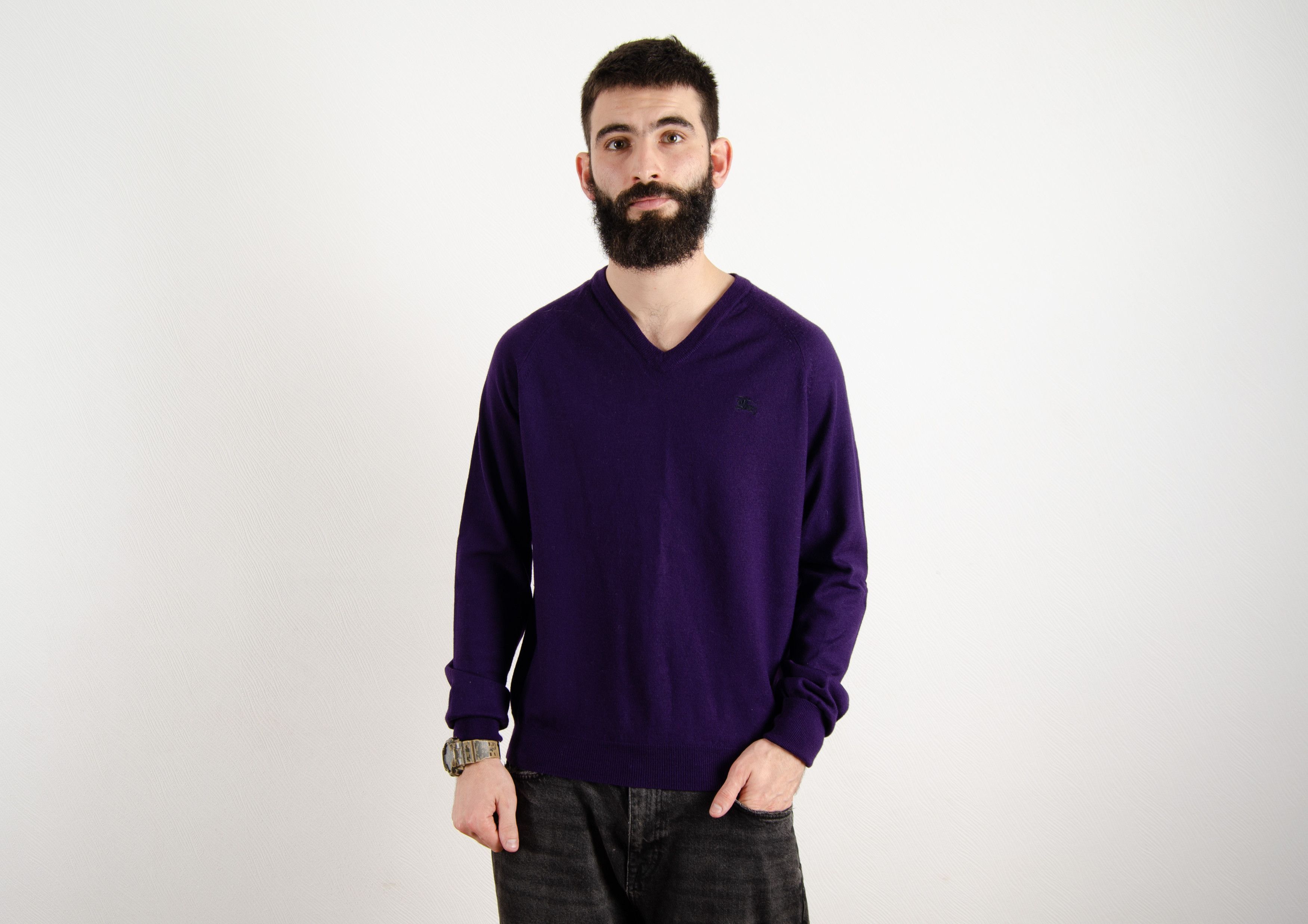Burberry Burberry Brit Purple V Neck Wool Sweater Pullover Size US L / EU 52-54 / 3 - 2 Thumbnail