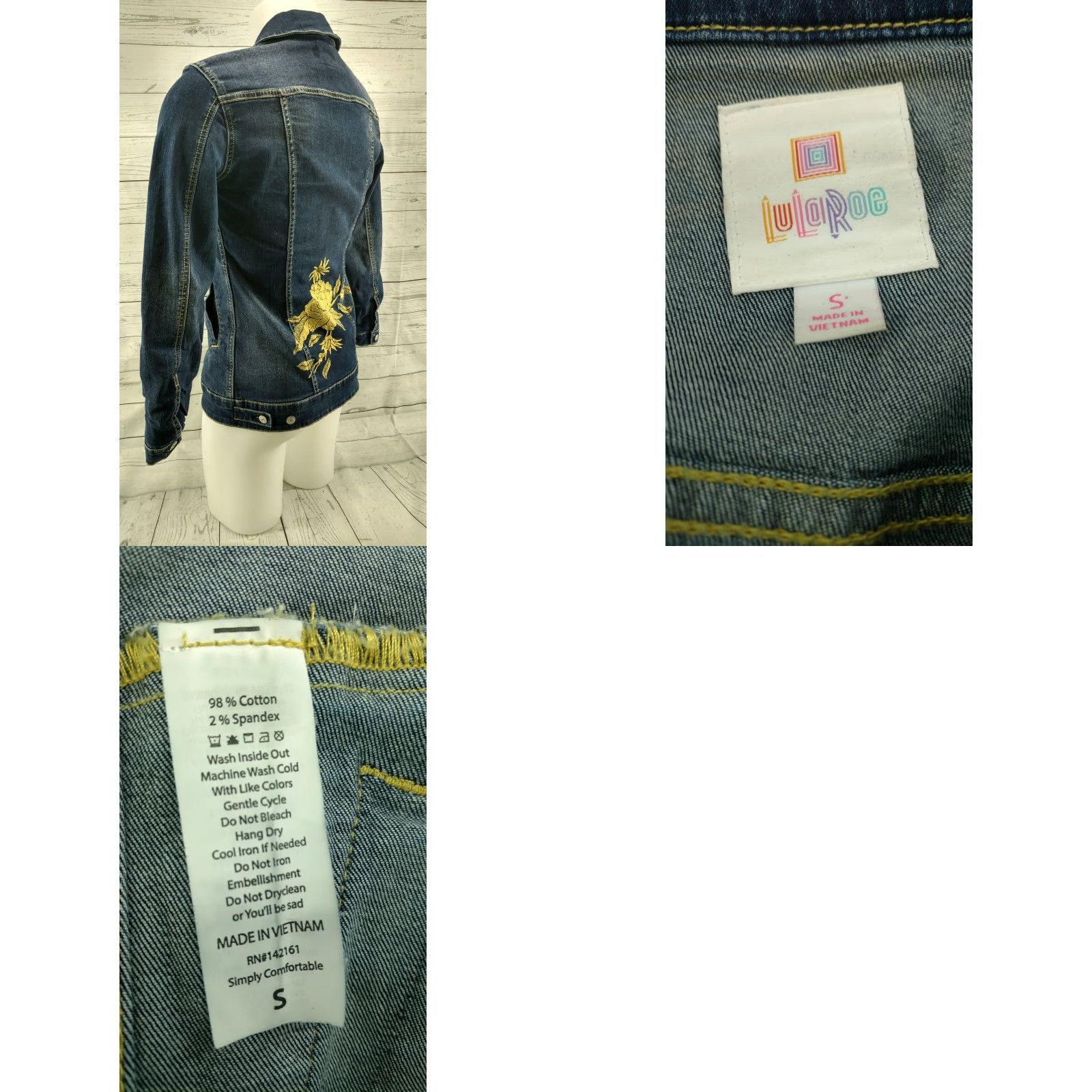 Vintage Lularoe SMALL Blue Denim Jean Jacket Embroidered Yellow Floral Denim Women Jacket XXS? Size 28" / US 6 / IT 42 - 8 Thumbnail