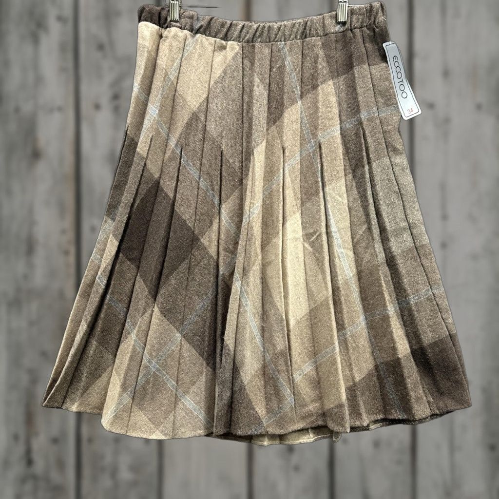 Vintage VINTAGE ECCOTOO Skirt Womens 34 Brown Beige Plaid Pleated Elastic Waist A-Line Tartan Womens Size 24" / US 00 / IT 34 - 1 Thumbnail