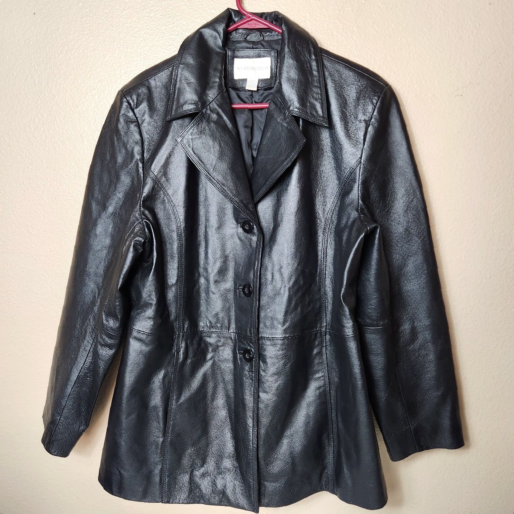 Worthington Worthington Womens Leather Notch Collar Buttonfront Jacket XL Black - Casual, Regular, Lined, Pockets, 2 Pockets, Fall Winter Spring Size XL / US 12-14 / IT 48-50 - 2 Thumbnail