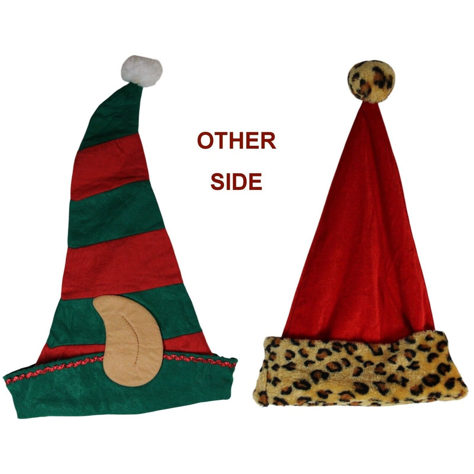 Other 2 Christmas Caps • Red & Green & Elf Ears • Red Faux Leopard Size ONE SIZE - 2 Thumbnail
