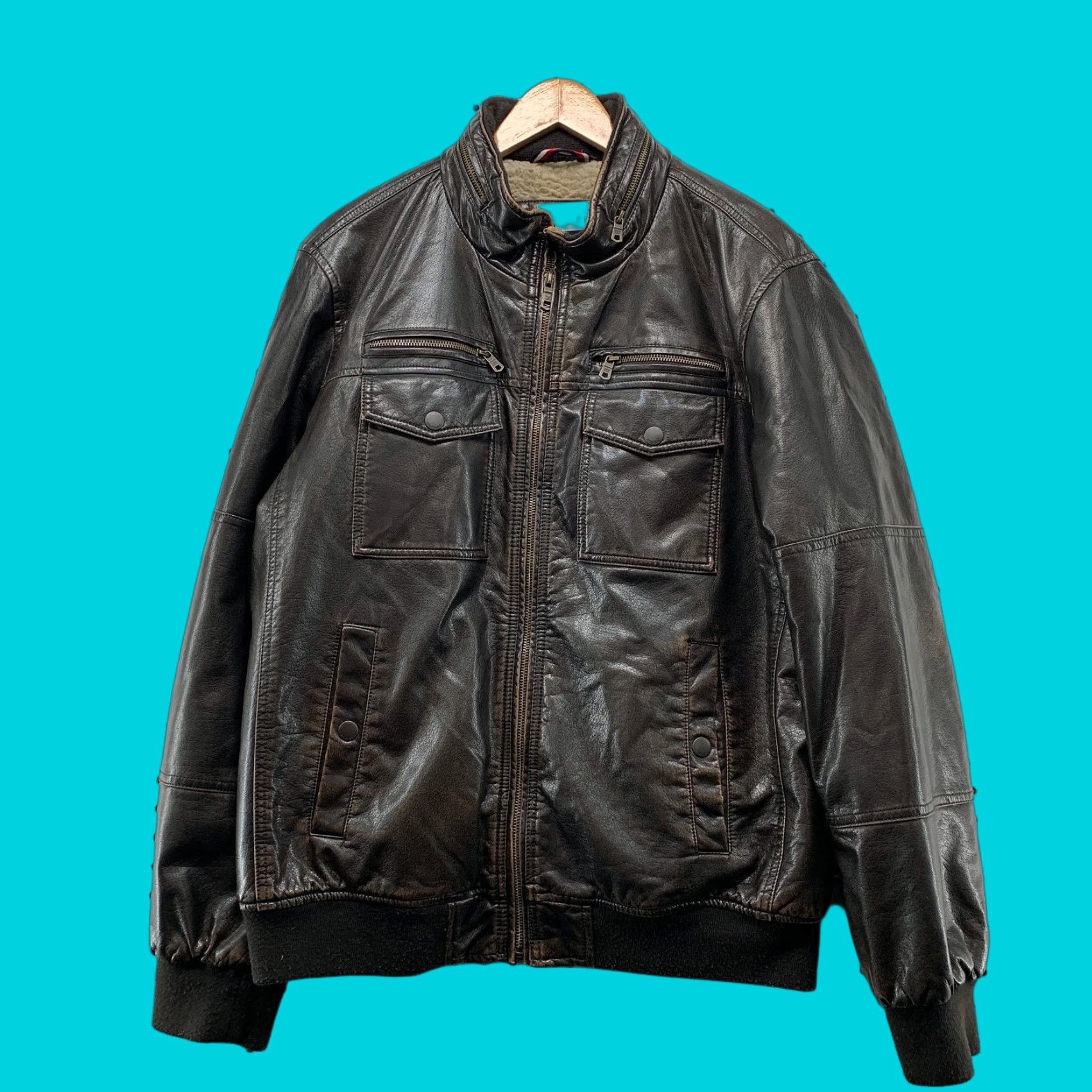 Tommy Hilfiger Tommy Hilfiger Faux Leather Bomber Jacket Mens Large Brown Sherpa Lined Top Gun Size US L / EU 52-54 / 3 - 1 Thumbnail