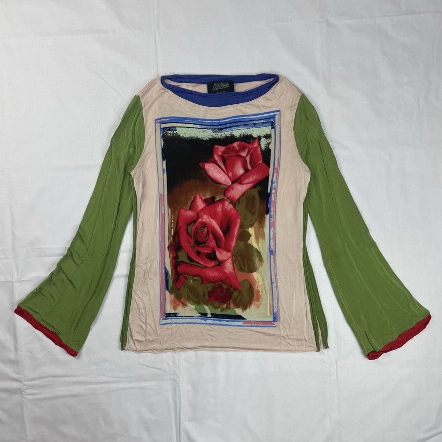 Jean Paul Gaultier 2000s Jean Paul Gaultier Rose Flared Long Sleeve Top Vintage Size XL / US 12-14 / IT 48-50 - 1 Thumbnail