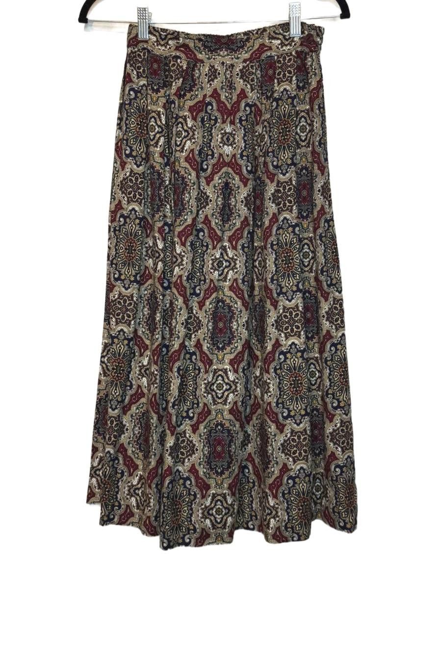 Designer Vintage 80s 90s High Waist Paisley design pleated Long skirt Size 28" / US 6 / IT 42 - 1 Thumbnail