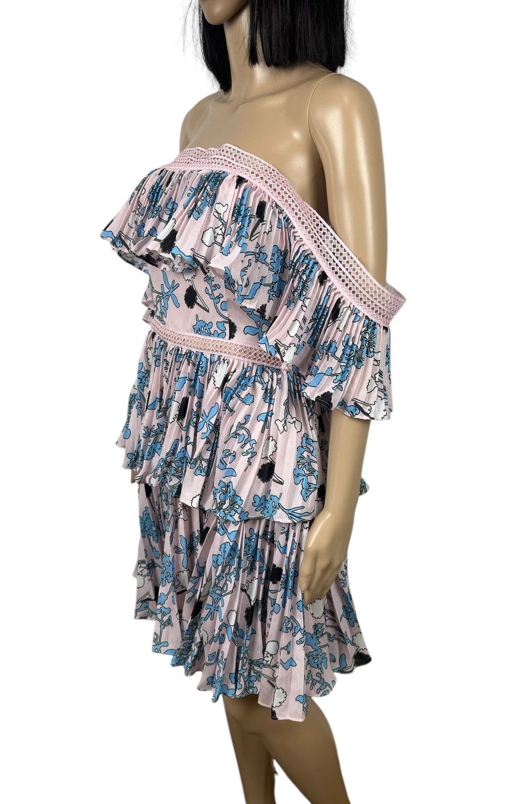 Self-Portrait Self-Portrait Pleated Off-the-Shoulder Floral Mini Dress Size M / US 6-8 / IT 42-44 - 4 Thumbnail