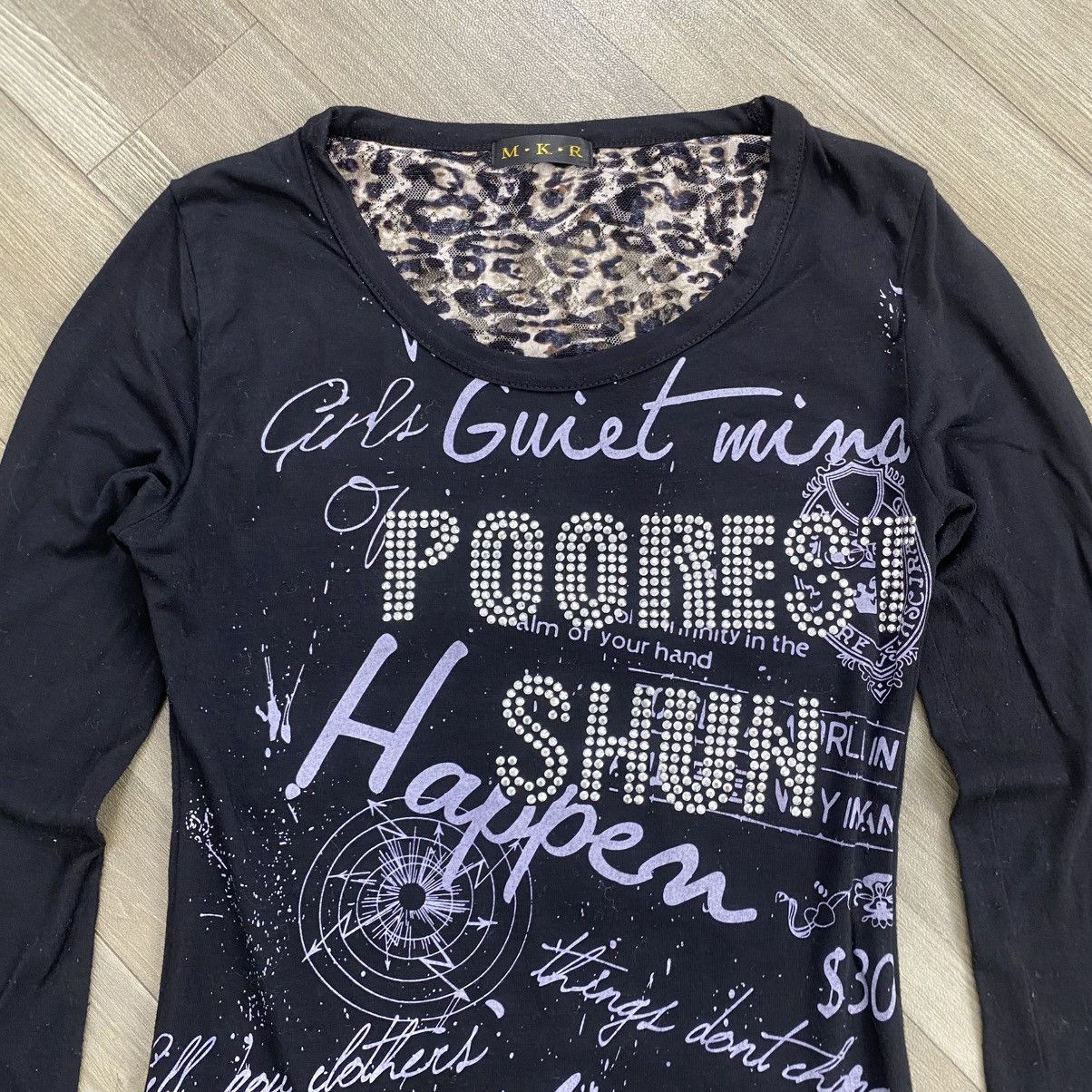 If Six Was Nine 2000s MKR Studded Leopard Poem Punk Lgb Gothic Longsleeve Size US S / EU 44-46 / 1 - 2 Thumbnail