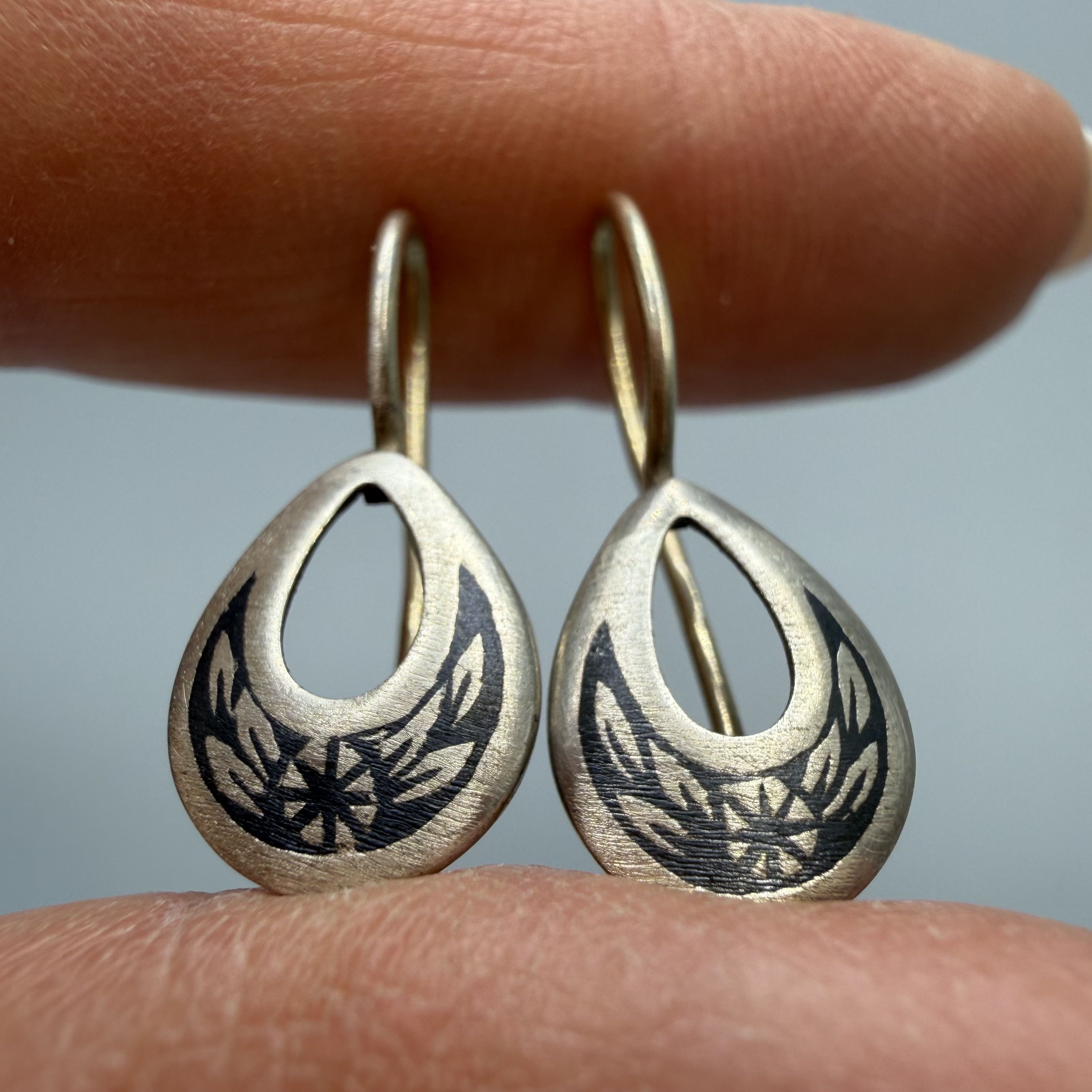 Vintage Vintage Soviet 875 Silver Niello Drop Earrings Size ONE SIZE - 1 Thumbnail