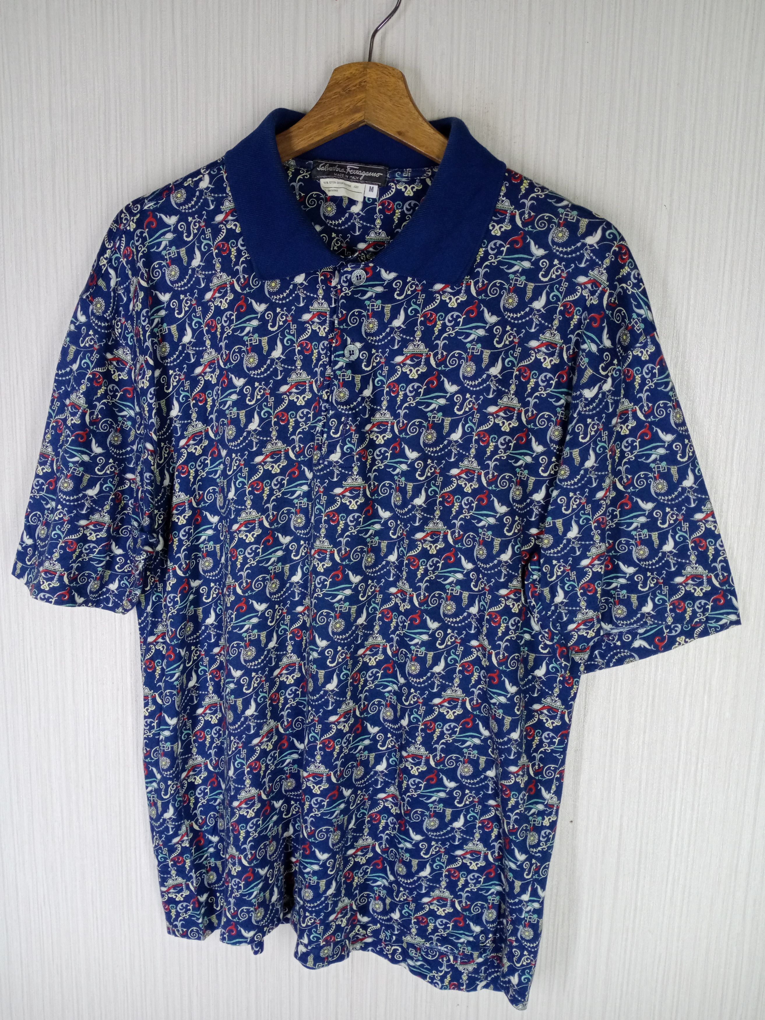 Salvatore Ferragamo Rare Vintage Salvatore Ferragamo Fullprint Polo Shirt Size US M / EU 48-50 / 2 - 2 Thumbnail