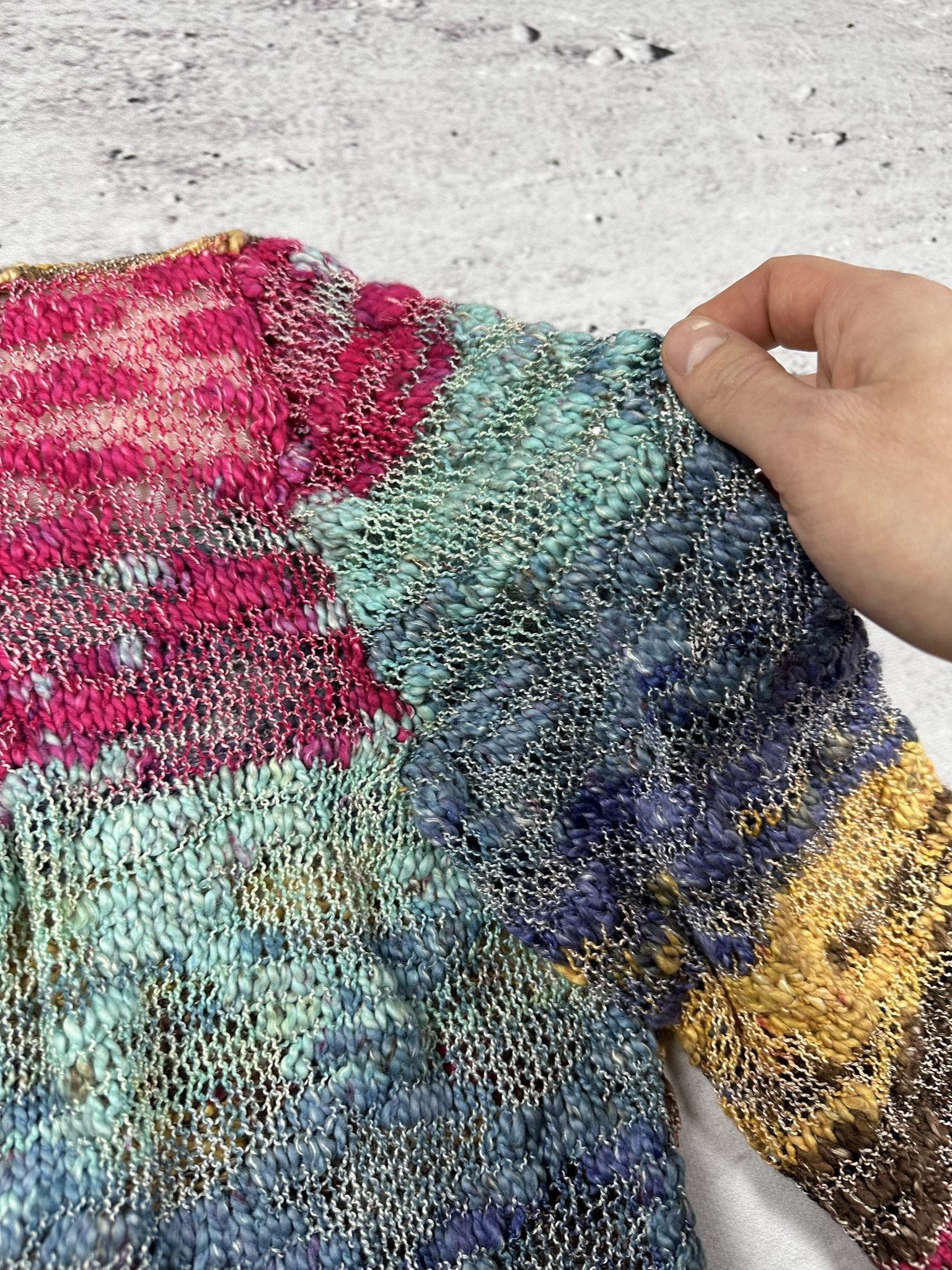 Handmade × Vintage Vintage handmade knitted cardigan abstract Size L / US 10 / IT 46 - 6 Thumbnail