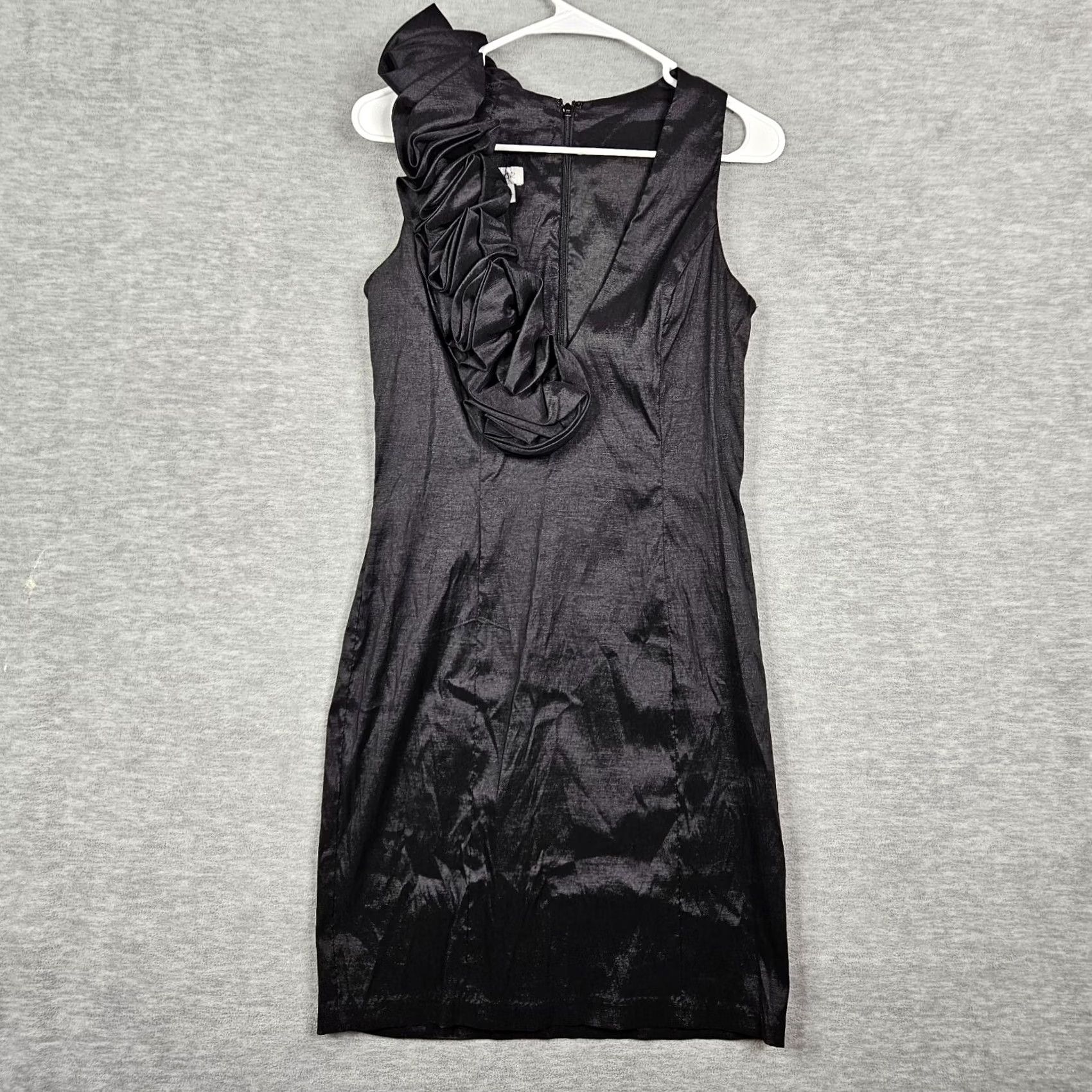 Vintage Cache Black Rosette Ruffle Shoulder Bodycon Cocktail Prom Mini Dress Size 10 Size L / US 10 / IT 46 - 2 Thumbnail