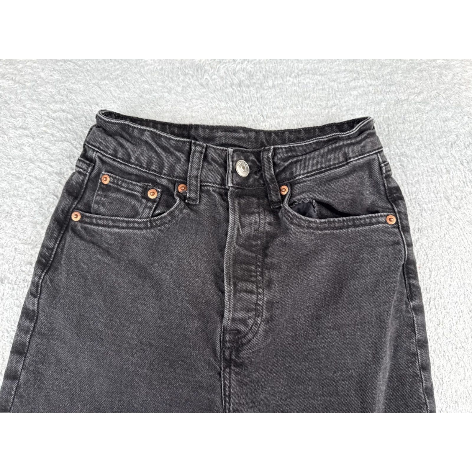 Vintage Divided Jeans Womens 0 Black Denim Tapered Raw Hem Button Fly Cotton Blend 22x25 Mens? Size 25" / US 0 / IT 36 - 4 Thumbnail