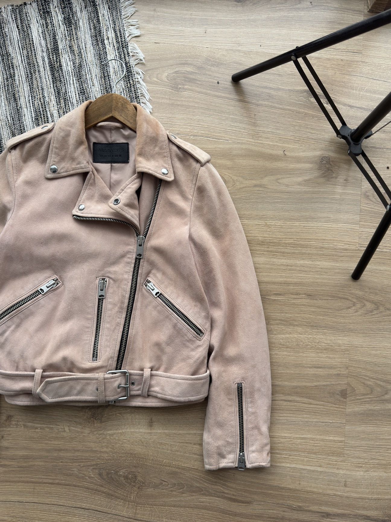 Allsaints ALL SAINTS Powder Pink Suede Balfern Biker Jacket Women’s Size M / US 6-8 / IT 42-44 - 4 Thumbnail