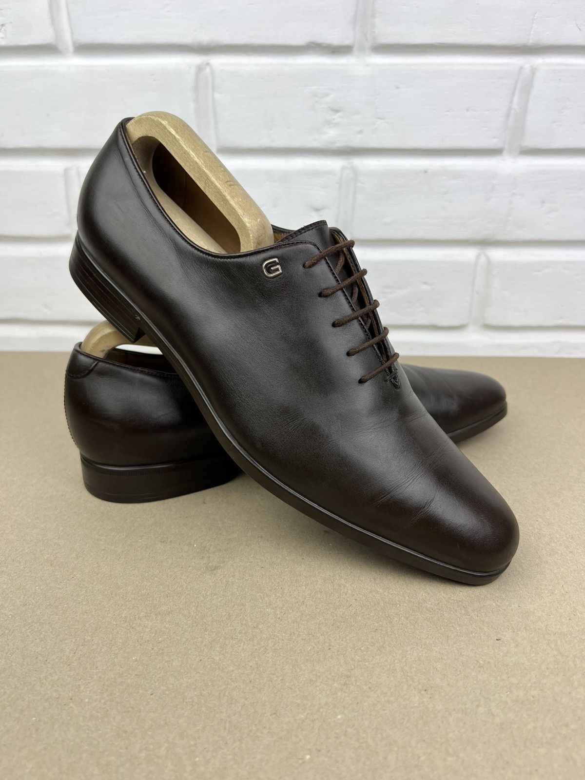 Gucci GUCCI Oxfords Leather Shoes Lace Up GG Metal Logo Brown Mens Size US 8.5 / EU 41-42 - 2 Thumbnail