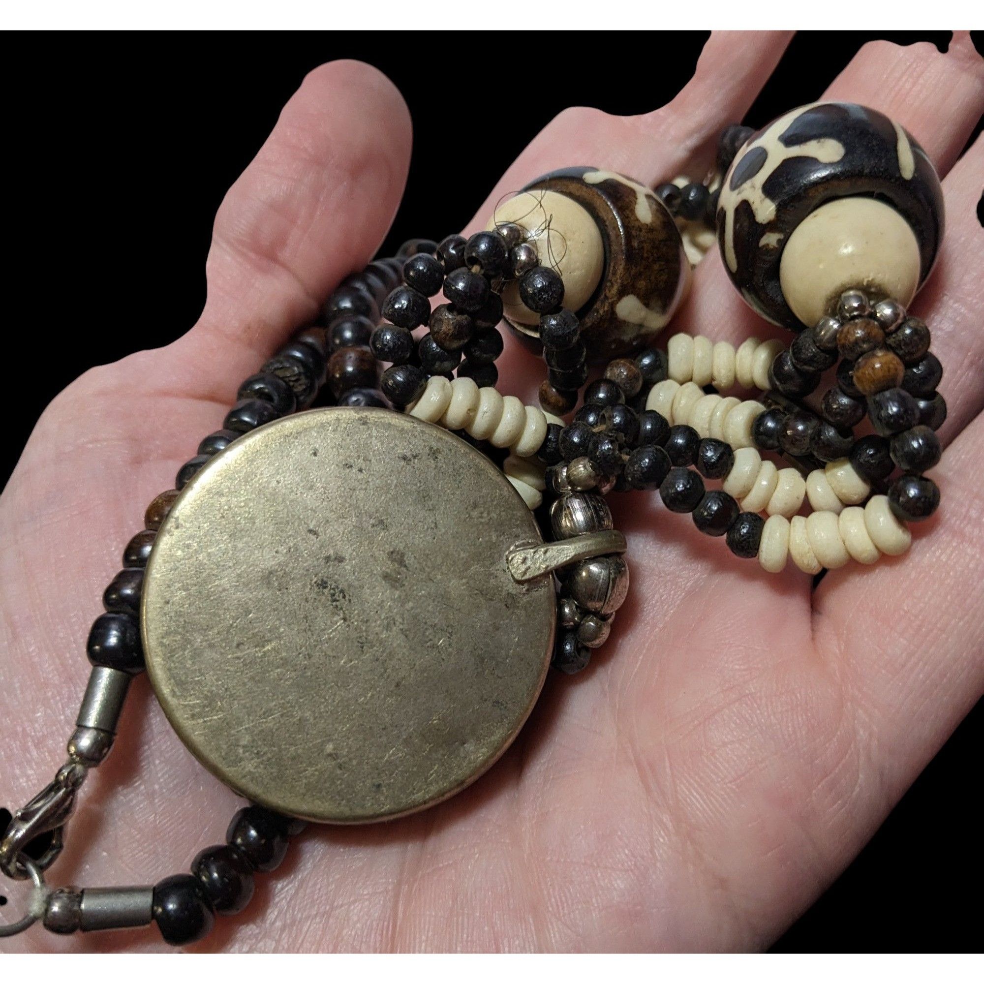 Other Vintage Handmade Beaded Ethnic Wood Metal And Glass Medallio Size ONE SIZE - 9 Thumbnail