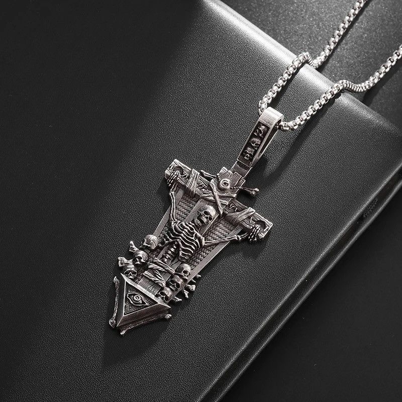 Jewelry Retro Cross Skull God's Eye Pendant Necklace Size ONE SIZE - 1 Thumbnail