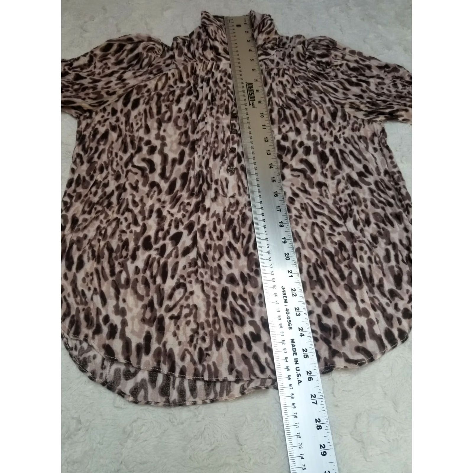 Vintage Maeve Womens Blouse Sz 6 Mock Neck Cinched Sleeve Leopard Print Popover Top Tan Size M / US 6-8 / IT 42-44 - 5 Thumbnail