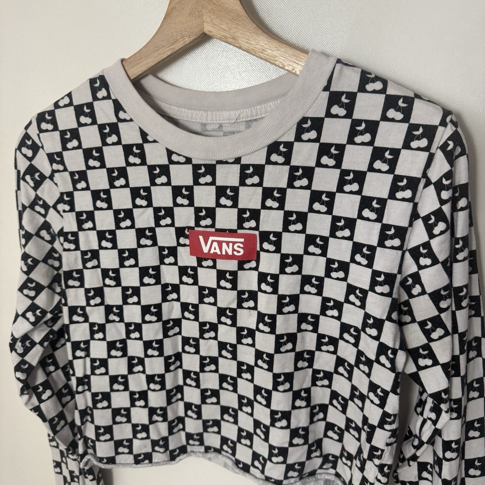 Vans Vans Cherry Checkered Black White Crop Grunge Skater T-Shirt Size M / US 6-8 / IT 42-44 - 4 Thumbnail