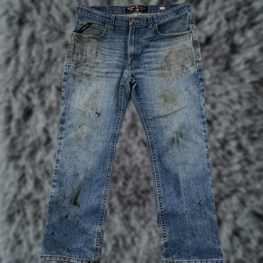 Ariat Ariat Jeans Mens 38x32 Blue Bootcut Low Rise Stretch Denim 5-Pocket Distressed Size US 38 / EU 54 - 1 Thumbnail