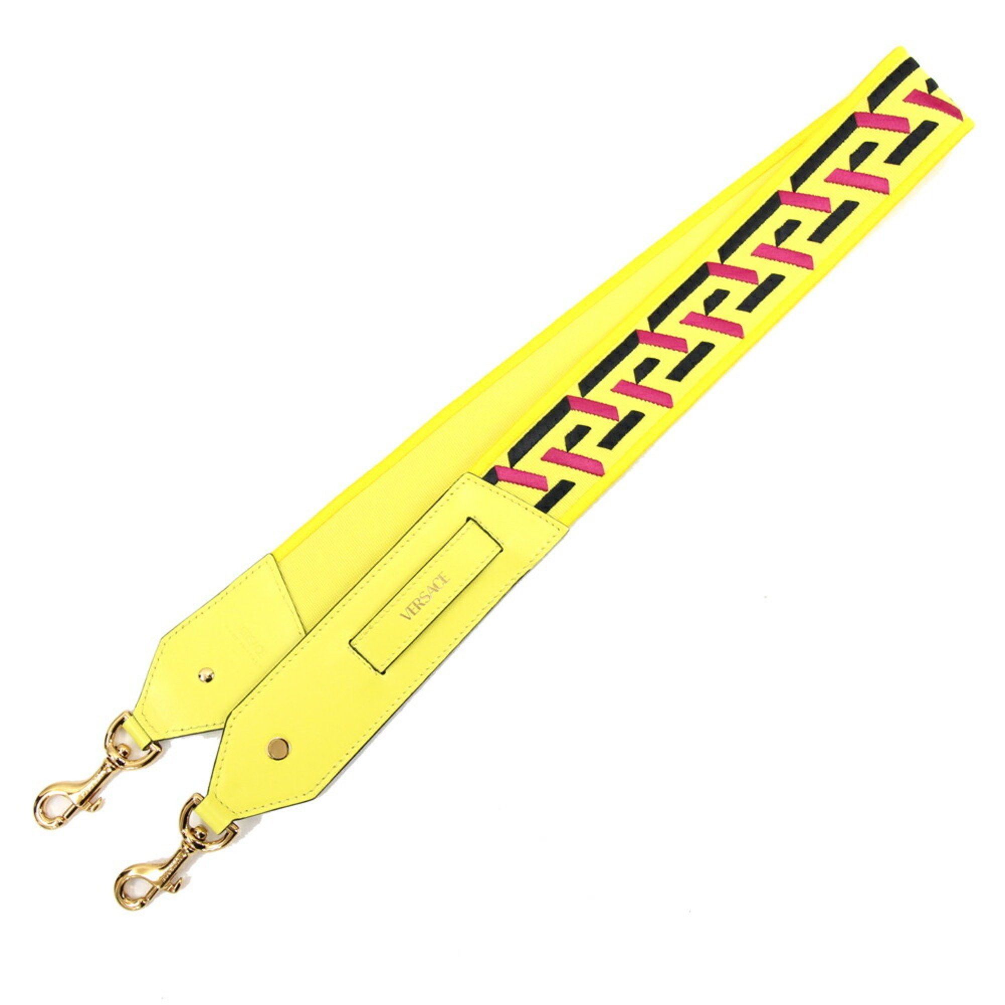 image of Versace Shoulder Strap Yellow Pink Black Canvas Leather Ladies Versace, Women's