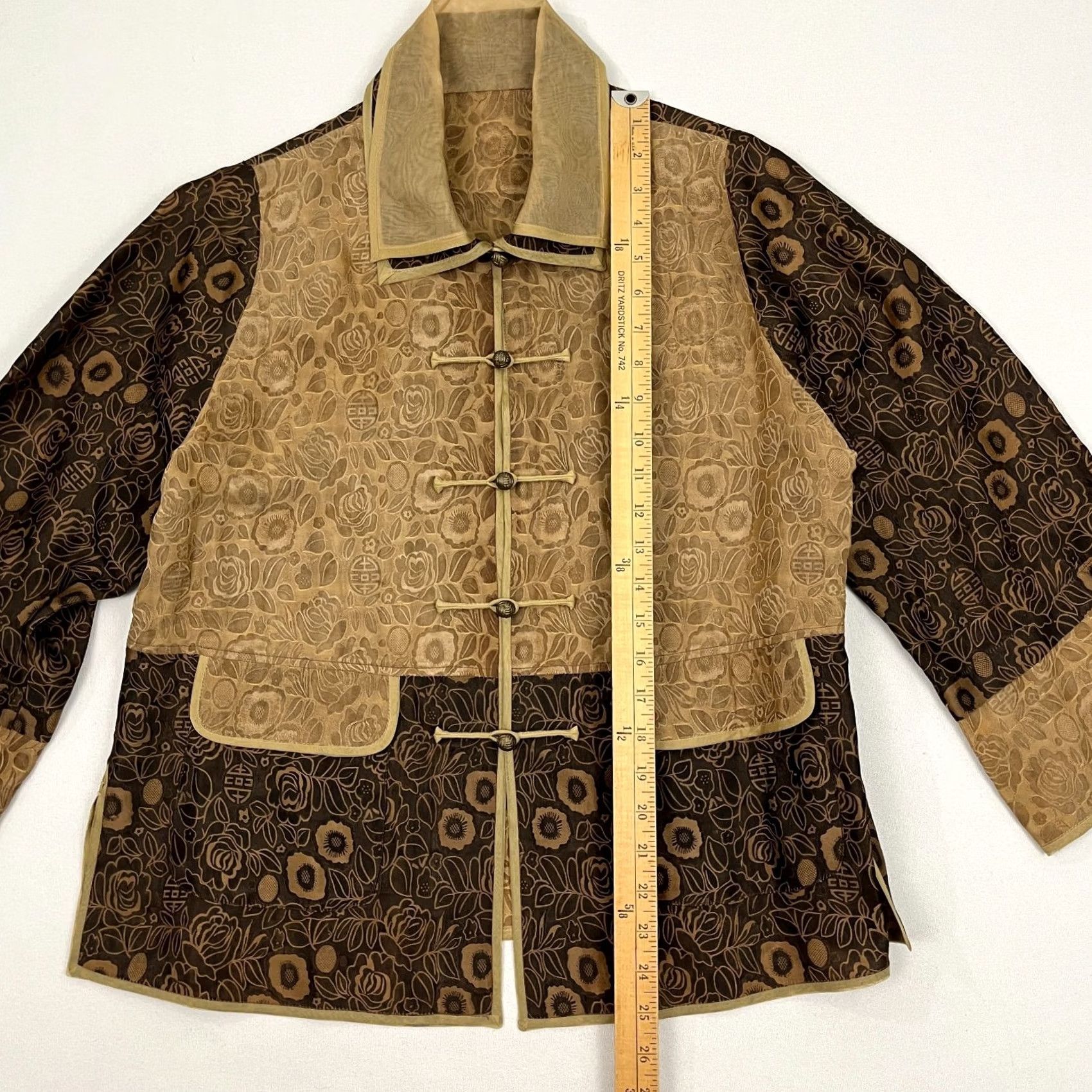 Vintage Earthen Silk Womens Blouse M Brown Tan Silk Pockets Buttons Mandarin Size M / US 6-8 / IT 42-44 - 4 Thumbnail