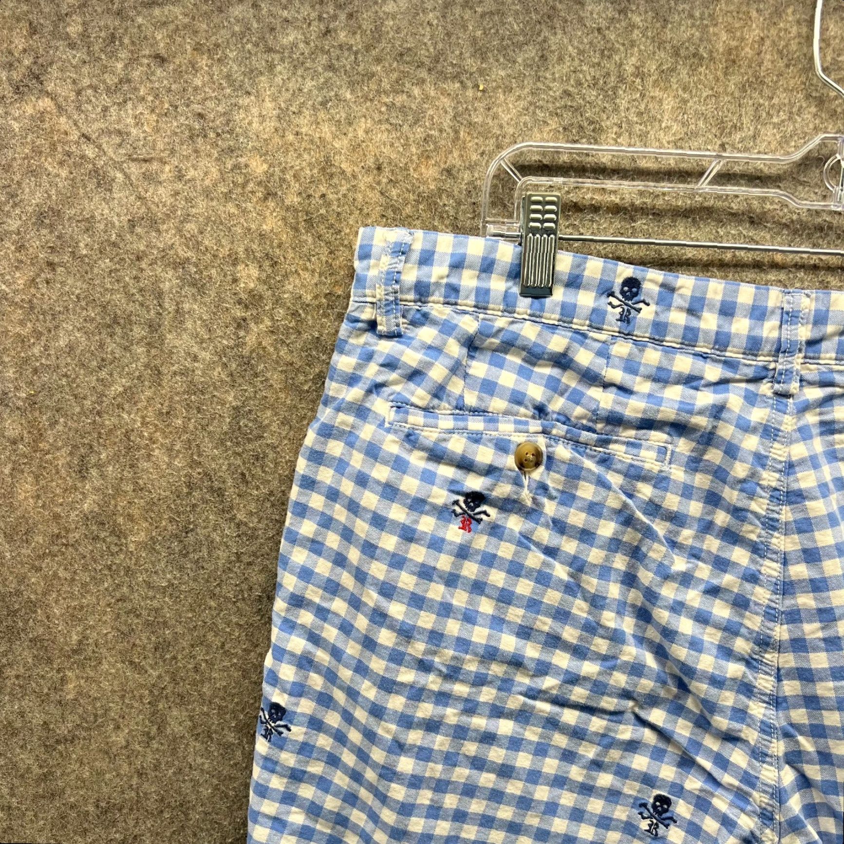 Polo Ralph Lauren Polo Ralph Lauren Shorts Mens 36 Blue White Gingham Skull Embroidered Cotton AOP Shirt? Size US M / EU 48-50 / 2 - 7 Thumbnail