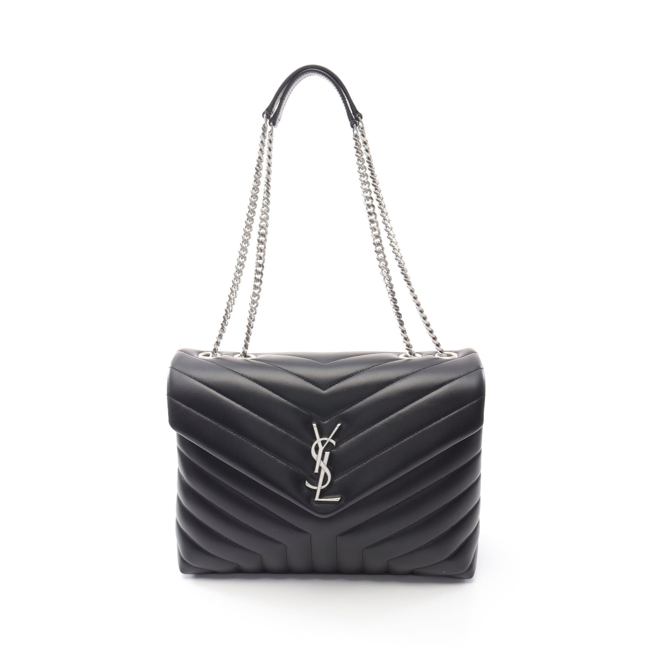 YVES Saint Laurent Chain Shoulder Bag Tote Leather Black, Women's