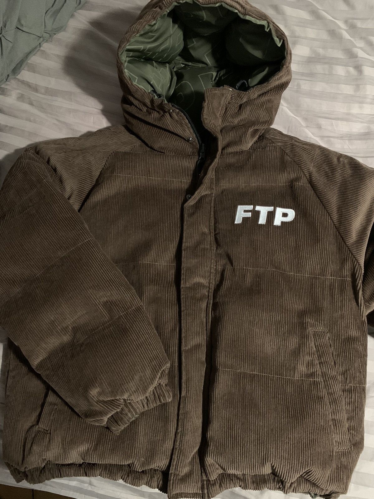 Fuck The Population FTP Corduroy Puffer Jacket (Brown/Green) Size US M / EU 48-50 / 2 - 5 Thumbnail