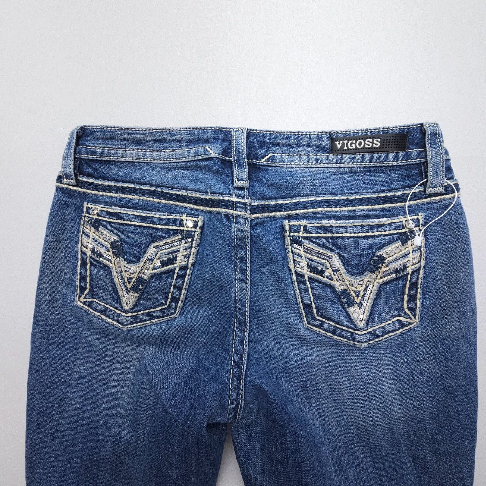 Vintage VIGOSS Chelsea Capri Heritage Fit Size 8 Denim Jeans Women Low 5-Pocket Pockets Blue Embroidered Rhinestone Size ONE SIZE - 3 Thumbnail