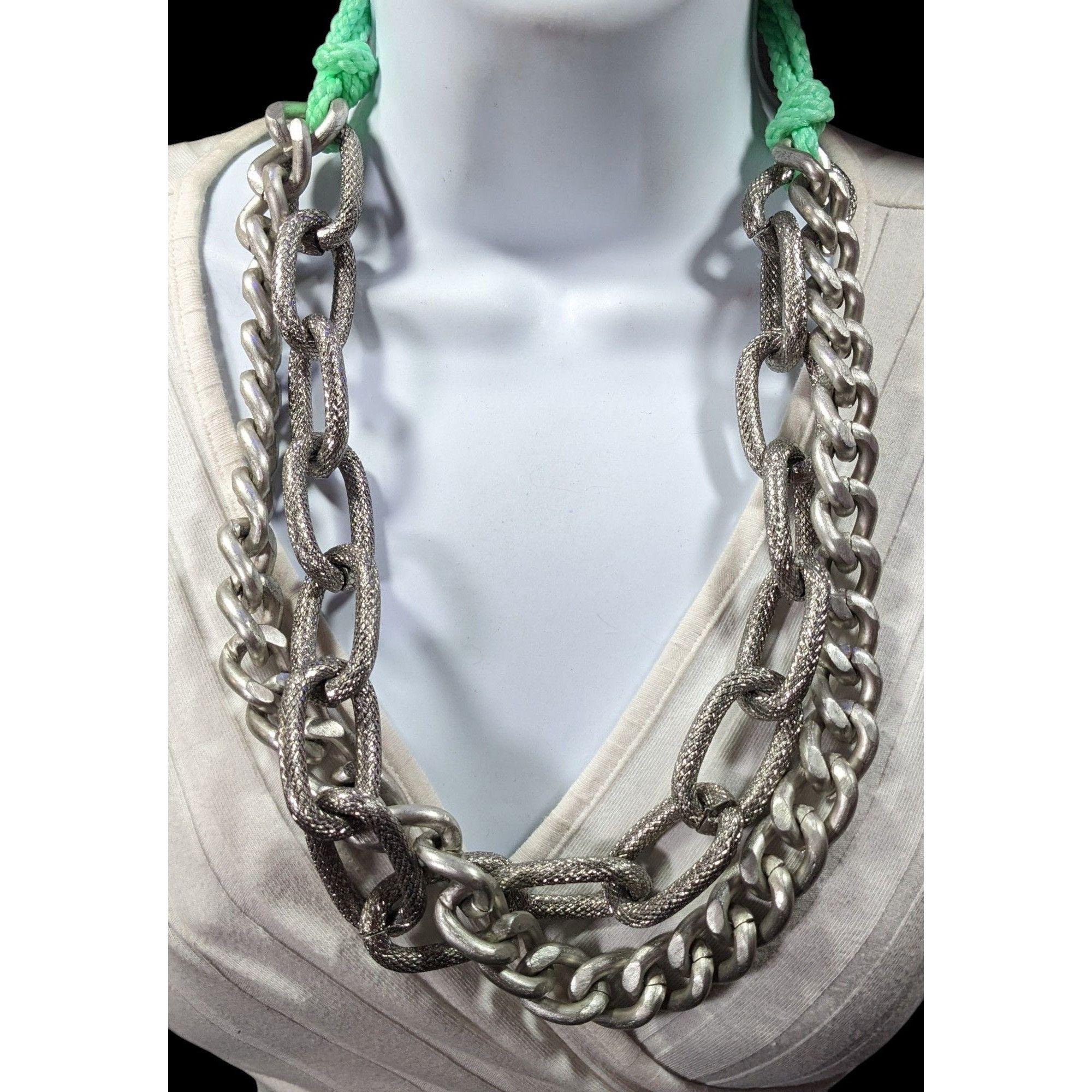Other Chunky Silver Tone Chain And Tear Rope Necklace Size ONE SIZE - 2 Thumbnail