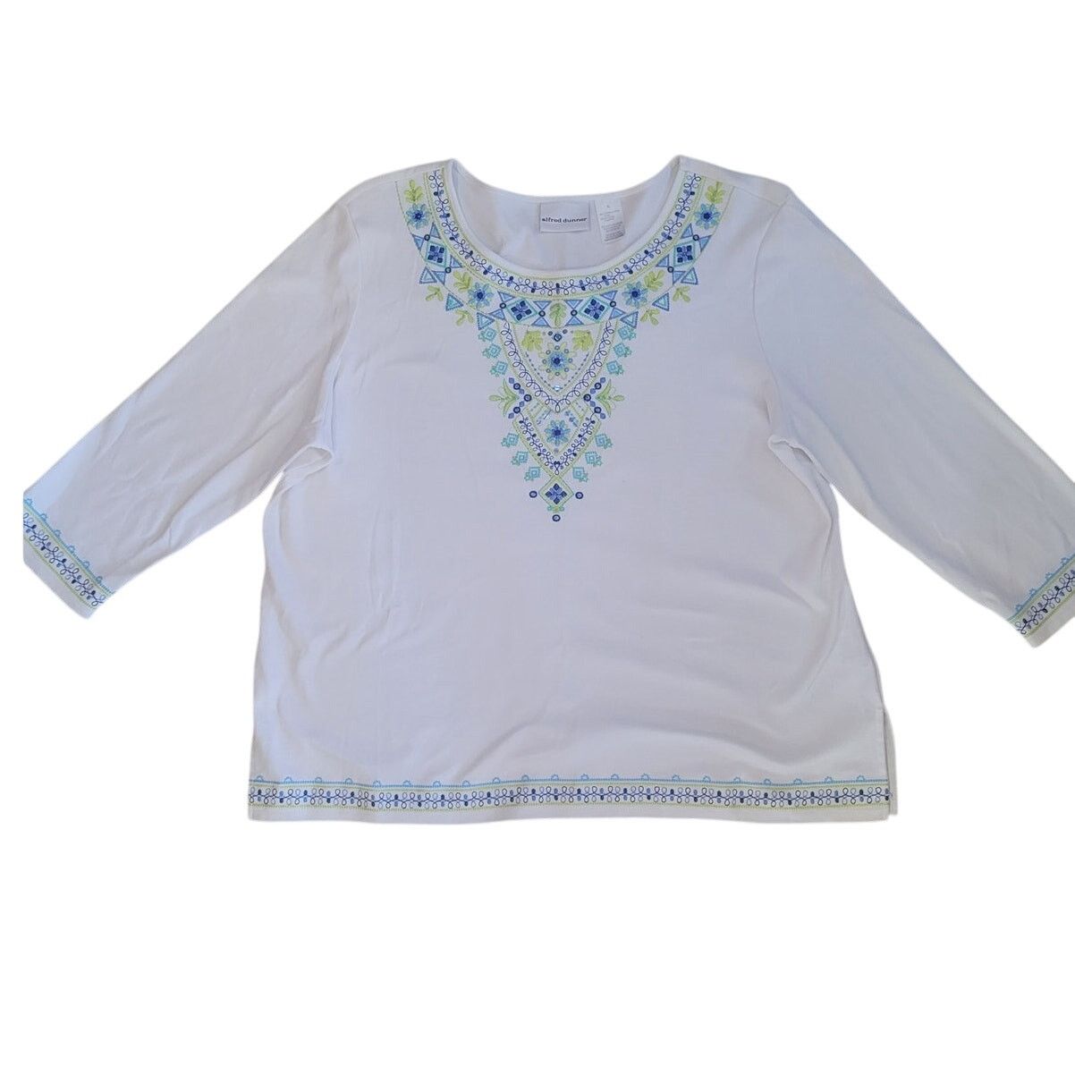 Other Alfred Dunner Wht/Gr/blu Embroidered Shirt Women Sz XL Size XL / US 12-14 / IT 48-50 - 2 Thumbnail