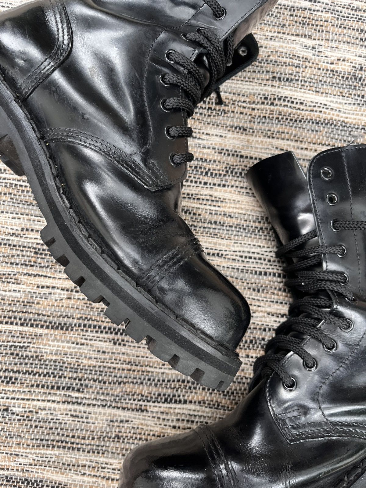 New Rock Vintage Steel Black Combat High Boots Military Biker Y2K Size US 10.5 / EU 43-44 - 13 Thumbnail