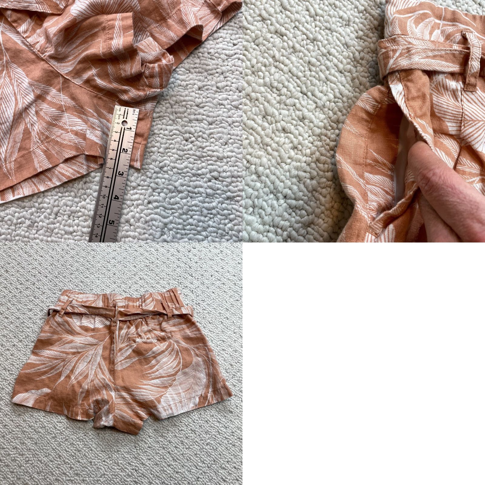Vintage TAHARI Short Womens Small Orange Linen Palm Print High Waist Belt Tropical Size 28" / US 6 / IT 42 - 8 Thumbnail