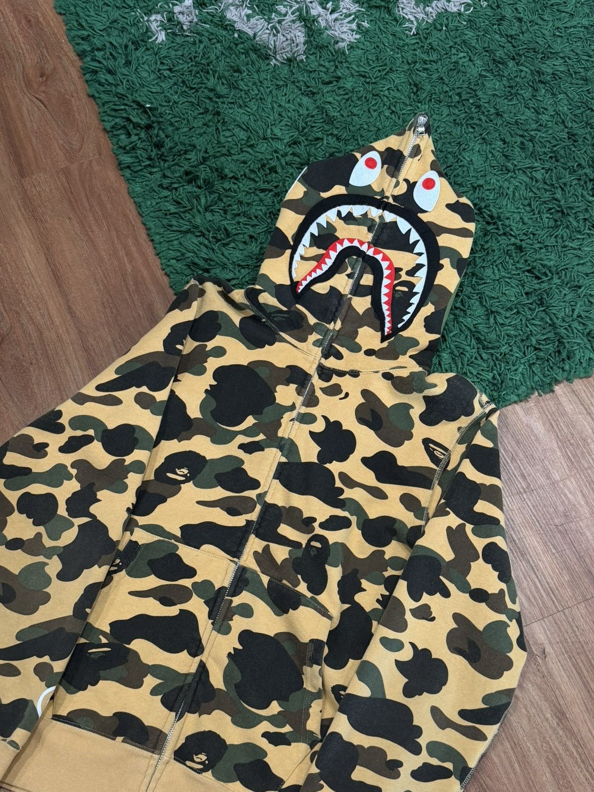 Bape BAPE Shark Full Zip Hoodie – Yellow Camo – Medium – PreOwned Size US M / EU 48-50 / 2 - 1 Thumbnail