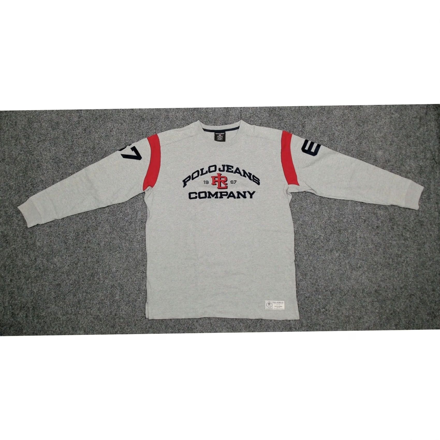 Ralph Lauren VINTAGE Polo Jeans Co. by Ralph Lauren 67 Thermal Sweater Mens XL Gray Y2K 90s Patch Logo Elbow Patch Crew Neck Long Sleeve Knit Size US XL / EU 56 / 4 - 6 Thumbnail