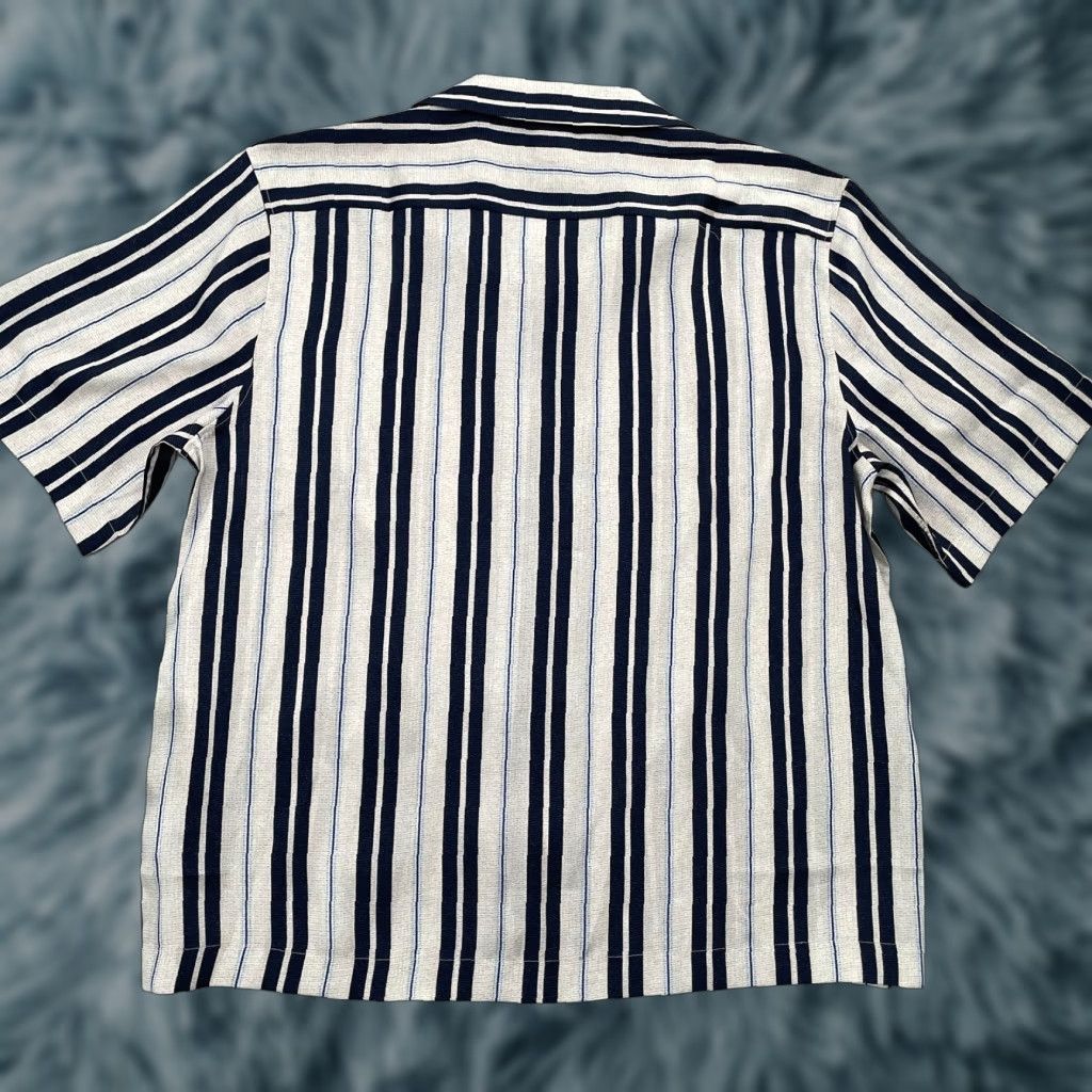 Reiss Reiss Shirt Adult XL White Navy Button Up Short Sleeve Wide Stripe Print Cuban Size US XL / EU 56 / 4 - 1 Thumbnail