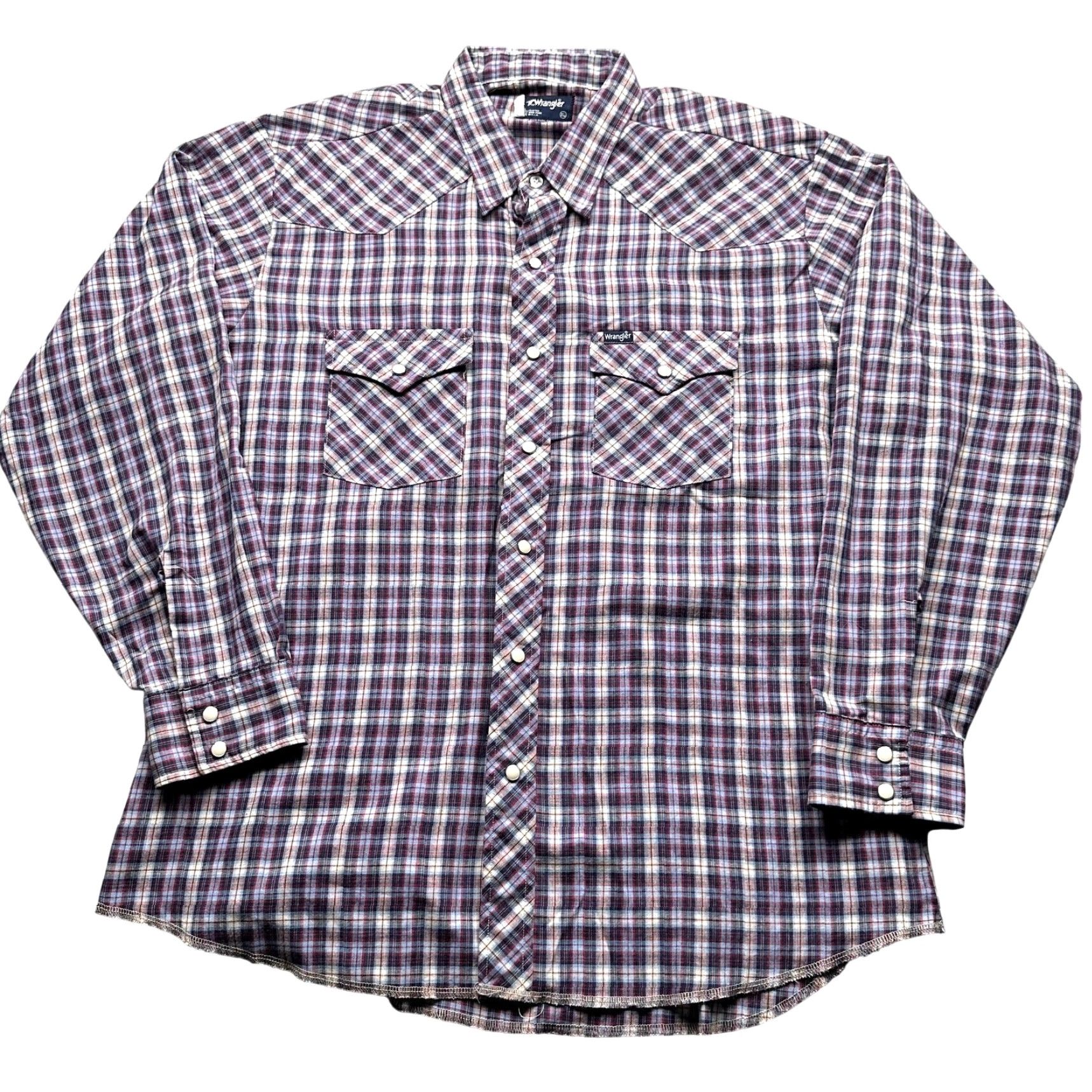 Wrangler VINTAGE Wrangler Western Pearl Snap Plaid Shirt Mens XL Long Sleeve Red White Blue Pocketed 80s 90s Cowboy Crowd Size US XL / EU 56 / 4 - 2 Thumbnail