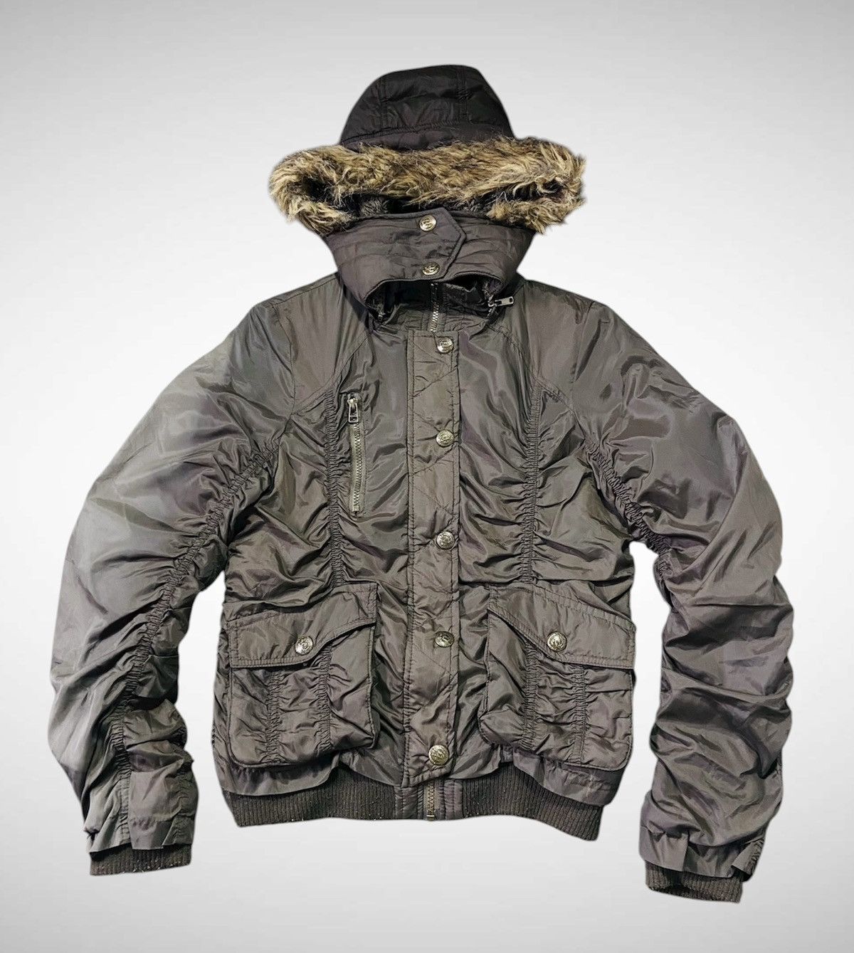 Seditionaries Faded Sky Bomber Mini Fur Hoodie Nylon Jacket Size M / US 6-8 / IT 42-44 - 3 Thumbnail
