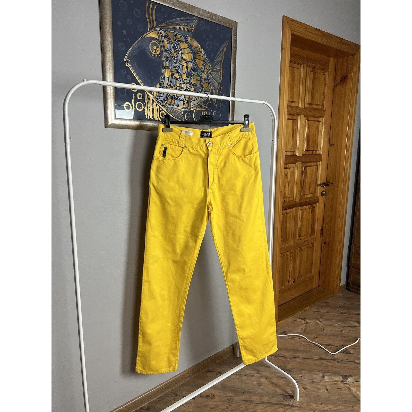 Versace RARE! Versace V2 Classic Men`s Yellow Denim Straight Pants S Size US 33 - 3 Thumbnail