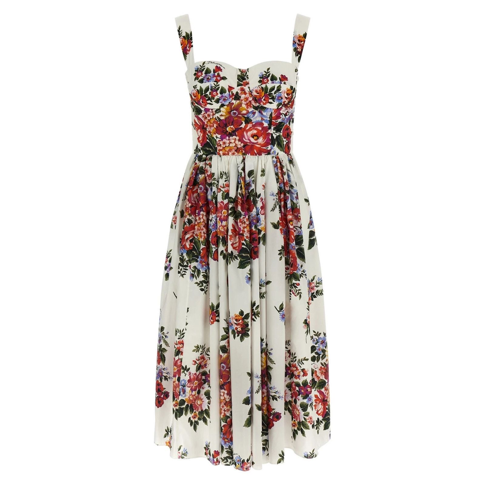 DOLCE&GABBANA Mazzo Di Fiori Flower White Cotton Dress New A