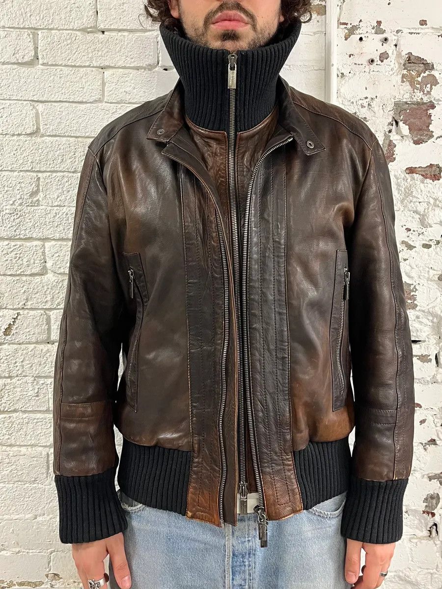 Dirk Bikkembergs AW2007 Dirk Bikkembergs Layered High Collar Brown Leather Jacket Size US M / EU 48-50 / 2 - 2 Thumbnail
