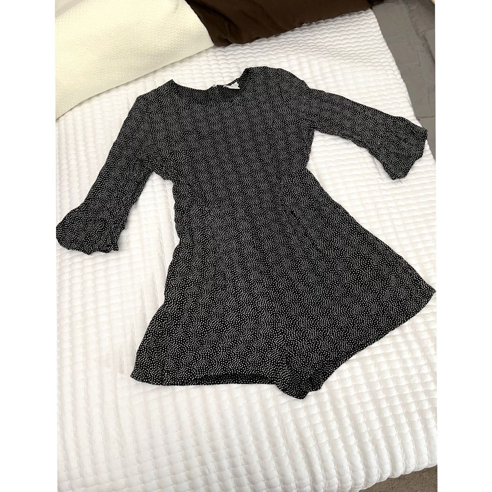 Vintage Cooperative Black Polka Dot Long Sleeve Mini Dress Size M Women Size M / US 6-8 / IT 42-44 - 2 Thumbnail